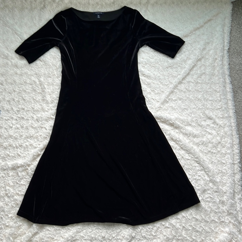 Lands End Black Velvet A-Line Dress Like New